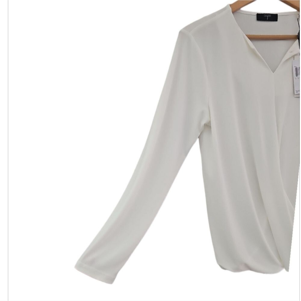 Tahari White Draped V Neck Blouse Women’s M Minimalist Workwear Top NWT - Picture 4 of 15